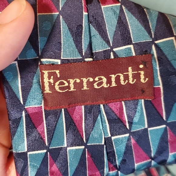 Ferranti maroon teal blue tie 100% silk - Picture 2 of 4